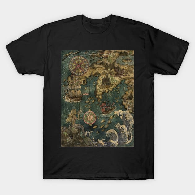 Old Nautical Map (Fantasy). T-Shirt by Mystic Arts